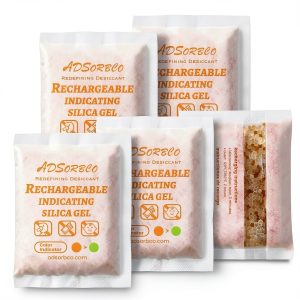 ADSorbco 100 Gram (5 Pack) Silica Gel Packets – Desiccant Packs for Storage, Reusable Moisture Absorbers with Color Change, Orange to Green, for Food, Electronics, Jewelry, Safes-0